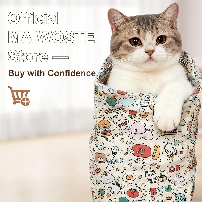 35.5" Extra Large Cat Grooming Wrap – Anti-Escape Cat Wrap for Cutting Nails, Brushing & Medication – Soft, Comfortable, Reusable, Self-Adhering, Holds Cats Up to 22lbs (Elephant Cat)