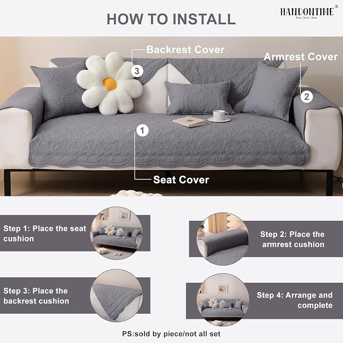 HANDONTIME Soft Cotton Sofa Cover Pet Friendly, Embroidery Elegant Pet Couch Cover, Jacquard Dog Couch Protector Washable for Sectional, Anti-Slip Dog Furniture Protector (Dusty Purple, 35.4" x94.5")
