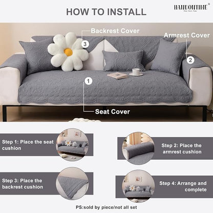HANDONTIME Soft Cotton Sofa Cover Pet Friendly, Embroidery Elegant Pet Couch Cover, Jacquard Dog Couch Protector Washable for Sectional, Anti-Slip Dog Furniture Protector (Dusty Purple, 35.4" x94.5")