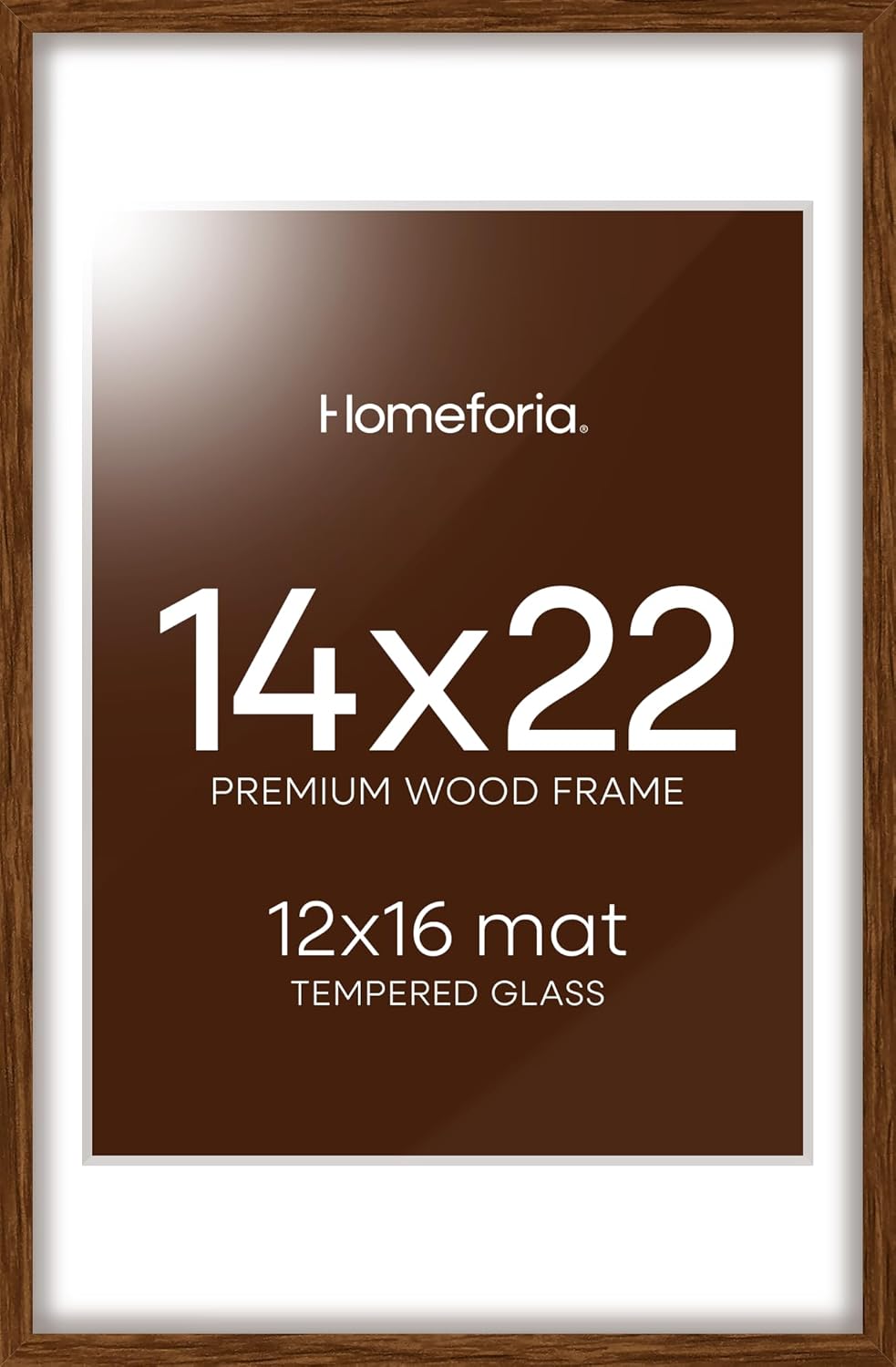 Homeforia 14x22 Picture Frame Brown, High End Dark Oak 14x22 Walnut Wooden Frames with Mat 12x16, 14 x 22 Wood Poster Frame Matted to 12 by 16, 22x14 Hanging Frames, Tempered Glass, Wall Kit, Set of 1