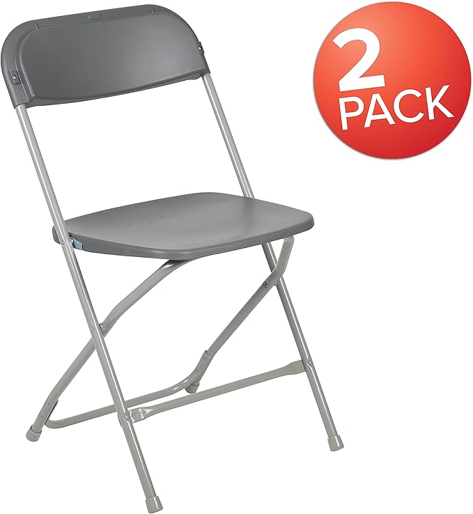 Flash Furniture Hercules Series Plastic Folding Chair - Grey - 2 Pack 650LB Weight Capacity Comfortable Event Chair-Lightweight Folding Chair
