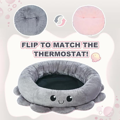 Cute Calming Dog Beds Clearance for Large and Extra Dogs, Anxiety Bolster Dog Bed with Octopus Shape, Grey, XL, Boho, Round Pet Bed Cat with Removable Cushion