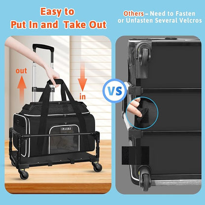 Top-Expandable Small Pet Carrier with Wheels Airline Approved | 18"x11"x11", for Delta/American/United Airlines, Lockable Safety Zippers and Anti-Scratch Mesh, Pets Under 10 Lbs, Black