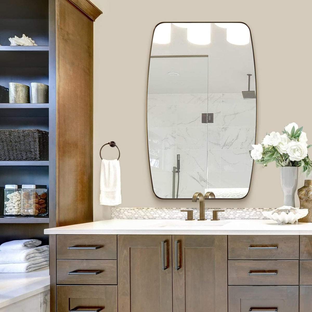 ANDY STAR Gold Mirror, 30x48’’ Brushed Gold Oval Mirror for Bathroom, Oblong Mirrors with Brass Metal Frame, Oval Vanity Mirror for Modern Farmhouse Wall Decor 1”Deep Set Design
