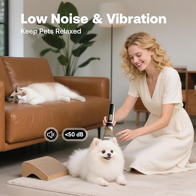 Dog Hair Clippers for Grooming Kit and Dog Paw Trimmer Nail Grinder for Grooming, Low Noise Rechargeable Cordless, Shaver Grooming Supplies for Pet Cats Dogs (Gold, White)