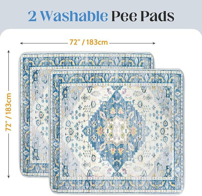 Washable Pee Pads for Dogs, 2 Pack Reusable Puppy Training Pads 72"x72" Super Absorbent Waterproof Dog Training Pads, Non-Slip Potty Pads, Whelping Pads Litter Mat Blue Medallion