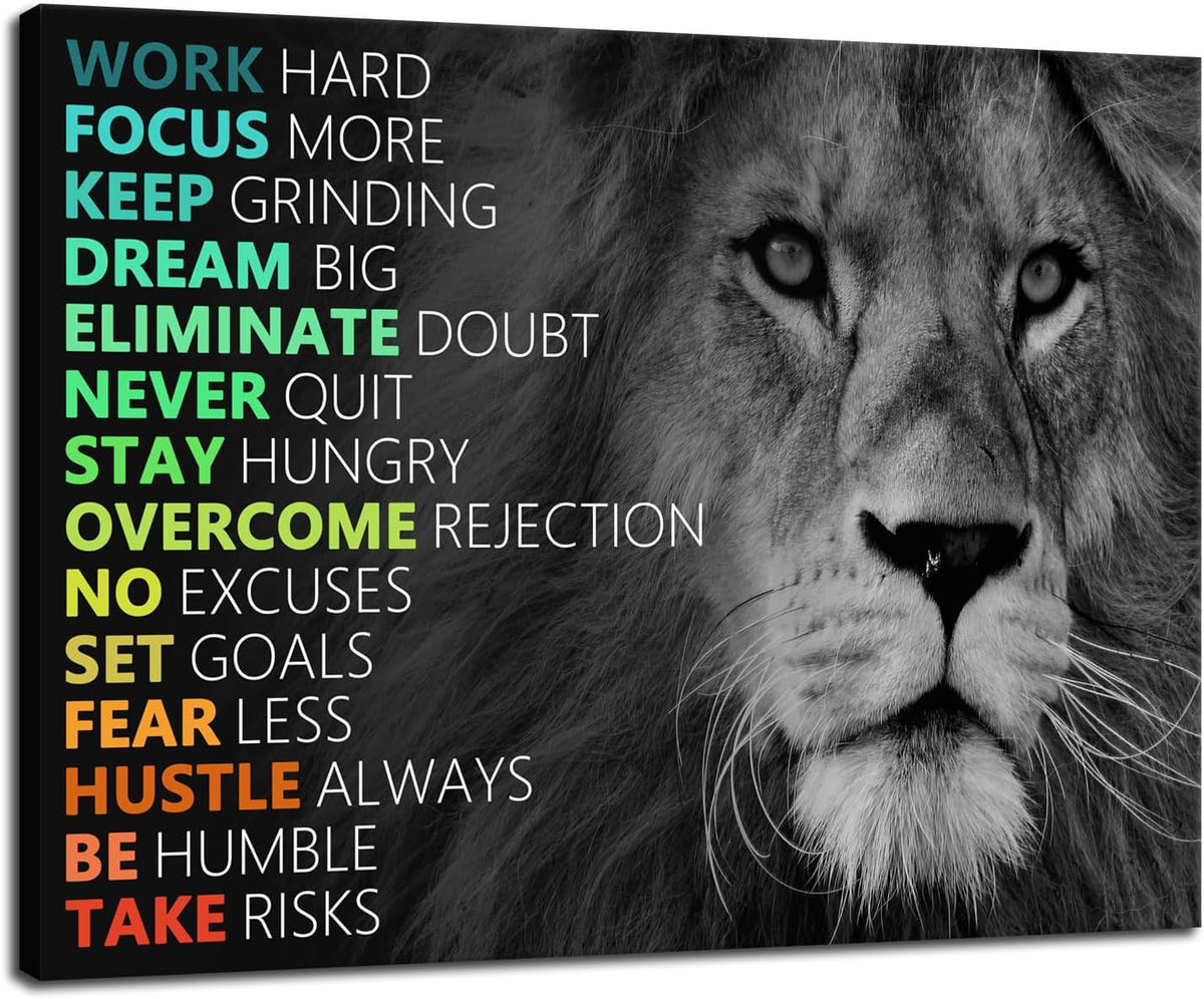 Motivational Lion Canvas Poster for Office Colorful Wall Art Painting Artwork Inspirational Picture Print Wall Decor for Home Living Room Bedroom Workplace Wooden Framed Ready to Hang [30''Wx 40''H]