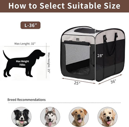 Dog Kennels and Crates for Medium Dogs, Portable Pop Up Indoor Pet Cage with Sturdy Wire Frame, Collapsible Travel Crate Soft Sided Cat Bag Escape Proof (Black, 36.0" L x 23.0" W x 28.0" H)