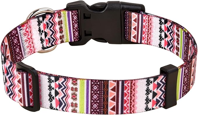 Dog Collar with Bohemia Floral Tribal Geometric Patterns - Soft Ethnic Style Collar Adjustable for Small Medium Large Dogs(Pink Bohemia,XS)