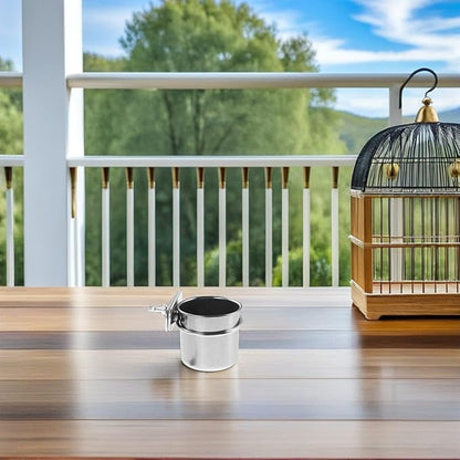 Toyvian 2pcs Stainless Steel Bird Feeding Cage Cups with Clamp Holder, 4.4cm and 5.5cm Parrot Food and Water Bowls for Small Birds Cage Accessories