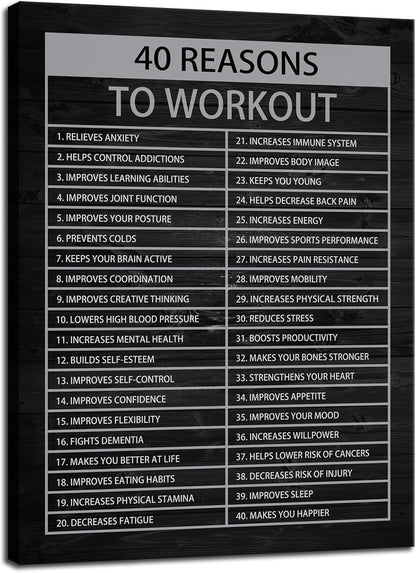 Inspirational Canvas Wall Art 40 Reasons to Workout Painting Inspirational Poster Motivational Quotes Proverbs Picture Print Artwork Office Home Gym Wall Decor Framed Ready to Hang[30" W X 40" H]
