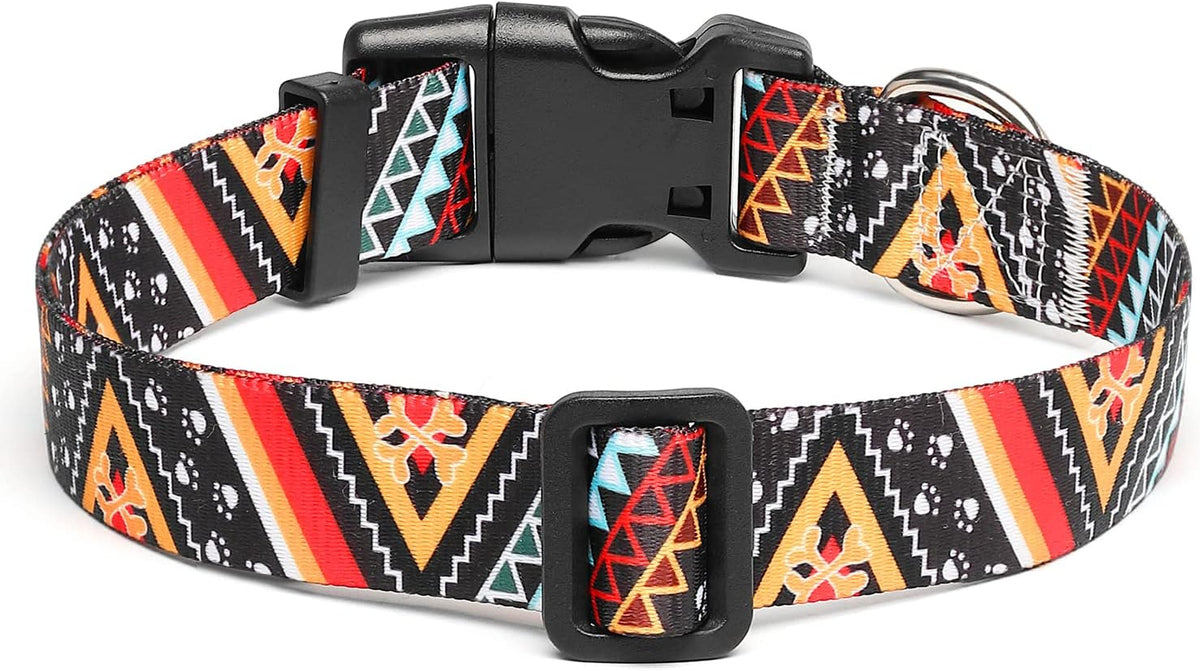 Mercano Adjustable Dog Collar - Special Design Patterns, Soft Nylon Comfortable Durable Pet Collar for Small Medium Large Dogs (XS, Ethnic Gold)