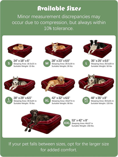 Spotted Play Orthopedic Dog Bed with Sides - Sofa Beds for Small Dogs, Supportive Foam Pet Couch Bed with Washable Removable Cover, Waterproof Lining and Non-Slip Bottom, Burgundy - S