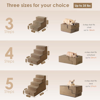 EHEYCIGA Dog Stairs for Bed 18" H, 4-Step Dog Steps for High Bed, Pet Steps for Small Dogs and Cats, Non-Slip Balanced Pet Ramp Indoor, Camel