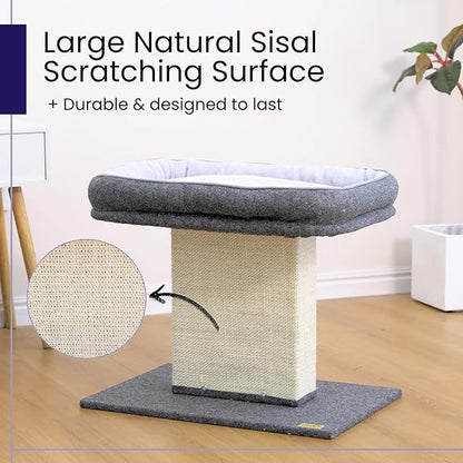 Catry Mellow 2-Level 19" Cat Tree with Large Washable Replaceable Bed, Big Sisal Post, Quick Assembly, Built to Last, Ideal for Small to Large Cats, Grey