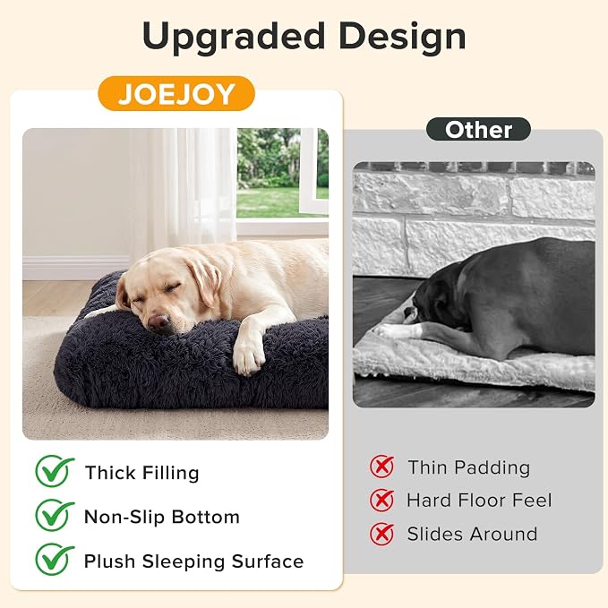 JOEJOY Dog Bed Crate Pad, Deluxe Plush Washable Dog Beds Fulffy Soft Kennel Pad Anti-Slip Pet Sleeping Mat for Small Dogs, 23" x 18", Dark Grey