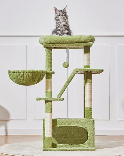 Taoqimiao Cat Tree,38.5-Inch Cat Tower for Indoor Cats,Suitable for Kittens with Luxurious cat condo with Adjustable Baskets and Luxurious Perch MS029SGR Green