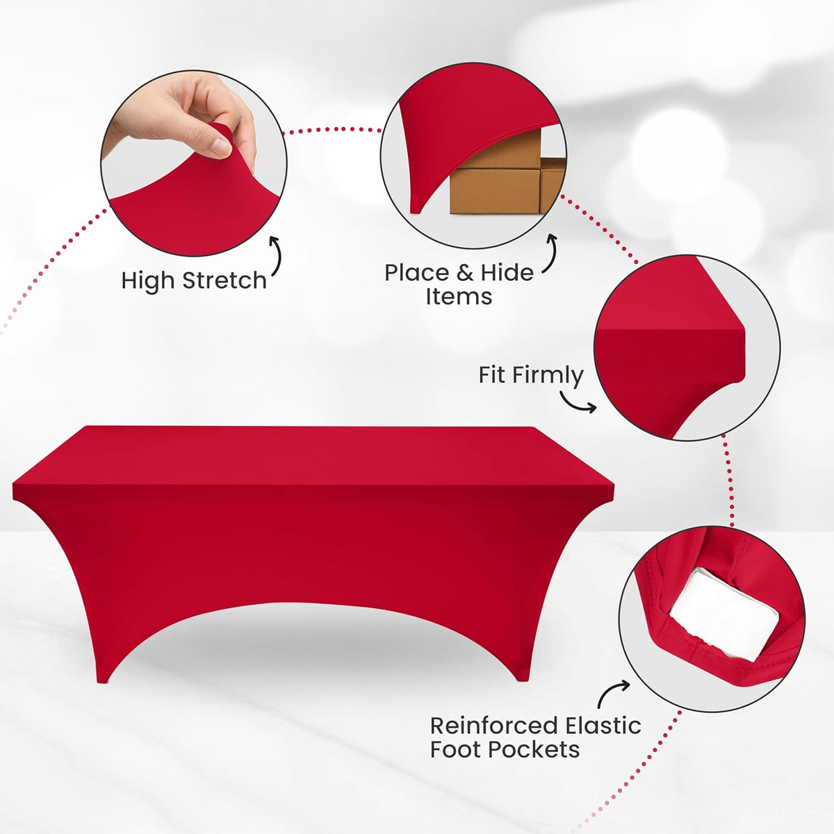 Utopia Kitchen 6FT Spandex Tablecloth [2 Pack, Red] 200 GSM Stretch, Fitted, Washable and Wrinkle Resistant Table Cloth Rectangle Cover for Trade Shows, Wedding, Parties [72Lx30Wx30H Inch]
