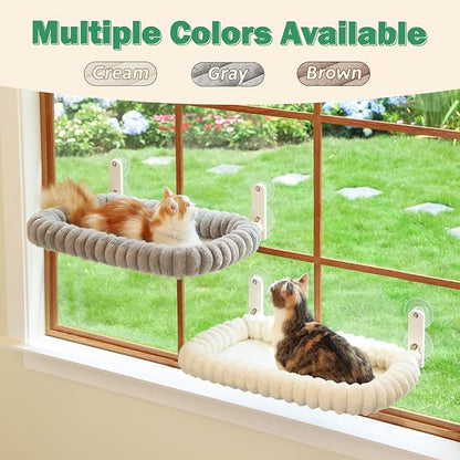 Zakkart SnugCloud Foldable Cat Window Perch - Cordless, Ultra Soft Machine Washable Bed with 4-Sided Bolster, Metal Frame - Window Hammock for Large Cats and Kittens (Gray, Medium)