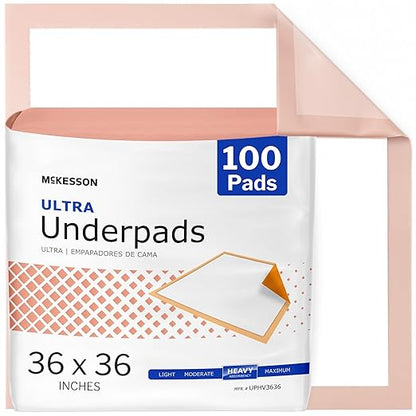 McKesson Underpads Bed Pads, Elderly, Heavy Absorbency, 36 x 36 in, 100 ct | Baby Changing, Pee Pads, Adult Incontinence Bed Pads, Chux