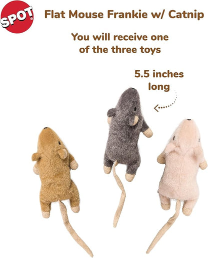 SPOT Flat Mouse Frankie with Catnip - Cat Toy, Fuzzy Mice with Catnip and Crinkle Sound, Perfect Size for Pouncing on, Chasing, Hunting - 5.5in Plush Toys, Assorted Colors