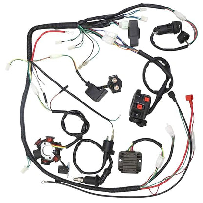 Complete Wiring Harness kit Electrics Wire Loom Assembly with Full Copper Wire for GY6 4-Stroke Four Wheelers Engine Type 125cc 150cc Pit Bike Scooter ATV