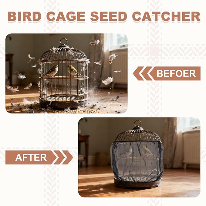 Bird Cage Seed Catcher, Bird Cage Net Cover Seeds Guard, Universal Birdcage Accessories, Blue/Green, Circumference 59.1"-86.6", Height 15.7" for Parrot Cockatiel Enclosures