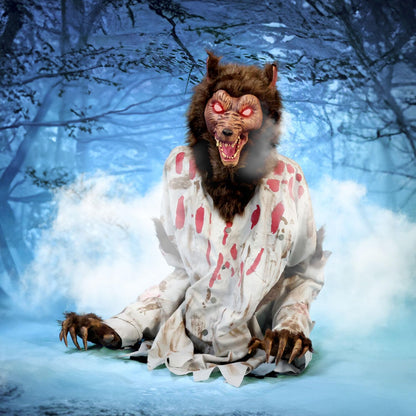 Haunted Hill Farm Howler by Tekky, Battery-Operated, Motion and Sound Activated Animatronic Werewolf with Sound Effects and Lights for Indoor or Covered Outdoor Creepy Halloween Decoration