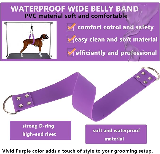 Pet Dog Grooming Belly Strap – 2 Inch Wide Waterproof PVC Support Band, Adjustable Grooming Loop Restraint for Bathing, Trimming & Pet Salon Use(Lilac-Long)
