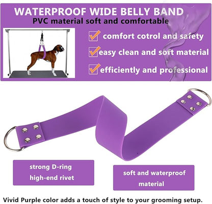 Pet Dog Grooming Belly Strap – 2 Inch Wide Waterproof PVC Support Band, Adjustable Grooming Loop Restraint for Bathing, Trimming & Pet Salon Use(Lilac-Long)