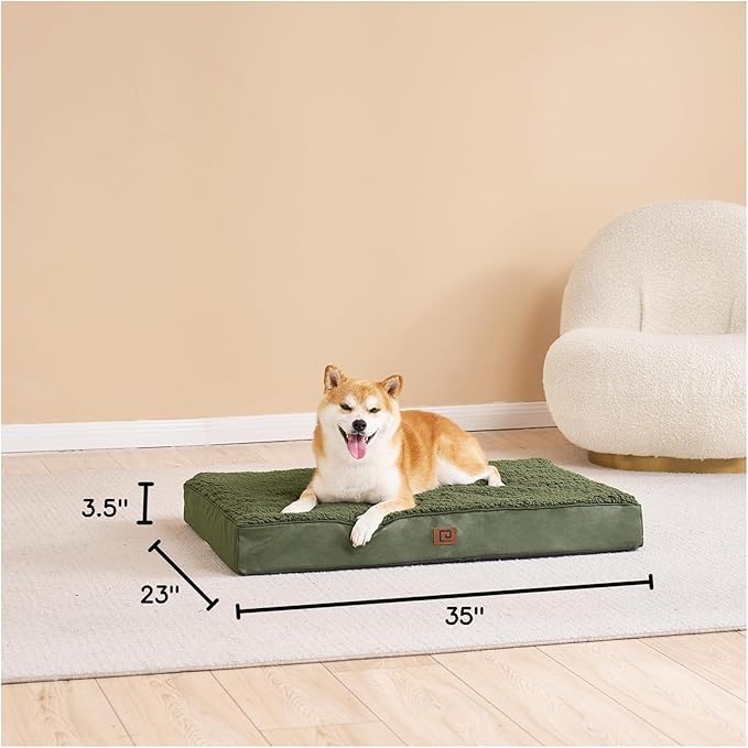 EHEYCIGA Orthopedic Foam Dog Bed for Large Dogs, 35"L x 23"W x 3.5"Th, Dark Green