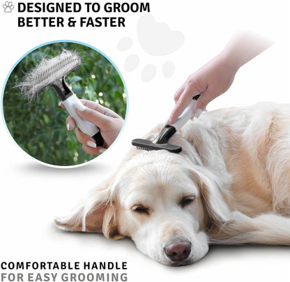 POODLIE Poodle Pet Dog Grooming Rake | Dematting Tool with Stainless Steel Shedding Comb for Pets | 2 Rows of Pins Gently Remove Loose or Tangled Hair from Undercoat (Black)