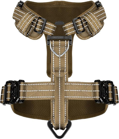 ICEFANG Dog Halter Harness with Metal Buckles,Dog Strap Vest X-Large Dogs | Control Handle,Summer-Cooling,Reflective,Front Hook,Adjustable,Soft Padded,No Pull,Brown,XLarge