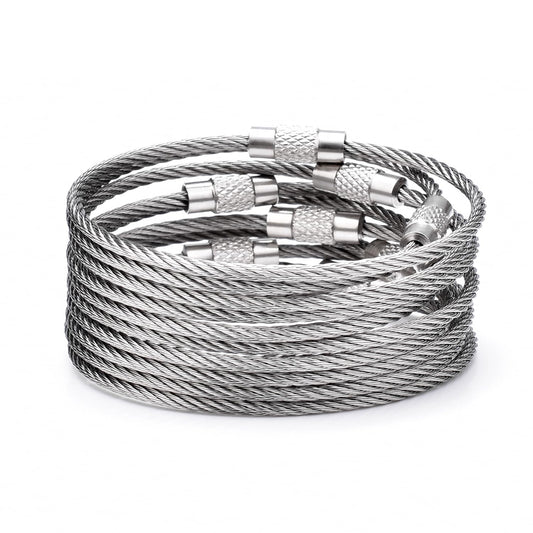 CooBigo 25 Pack Wire Key Ring Large Cable Key Chain Rings 6 Metal Keychain Keyring Loop Bulk for Outdoor Luggage Tags(THICK: 2MM