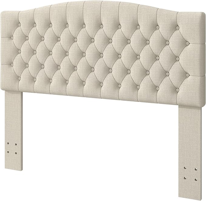 Queen Headboard Only, Upholstered Headboard Queen for Adjustable Bed Linen Tufted Queen/Full Size Wall Mounted Head Board with Solid Wood Legs Head Board, Ivory