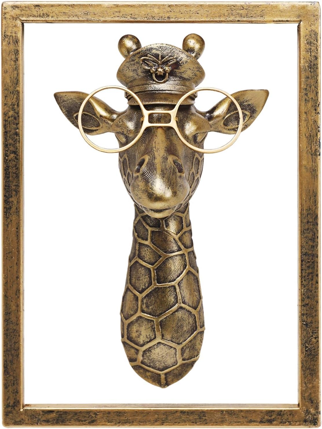 JJALIGHTS Animal Heads Wall Decor Resin Animals Sculptures Head Wall Hanging Decoration Imitation Copper vintage Wall Sculpture for Living Room Bedroom Office(Giraffe,Includes Metal Frame)