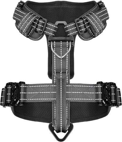 ICEFANG Dog Halter Harness with Metal Buckles,Dog Strap Vest X-Large Dogs | Control Handle,Summer-Cooling,Reflective,Front Hook,Adjustable,Soft Padded,No Pull,Grey,XLarge