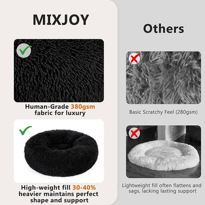 MIXJOY Orthopedic Dog Bed Comfortable Donut Cuddler Round Pet Beds Ultra Soft Washable Dog and Cat Cushion (20''/23''/30'') (27'', Black)