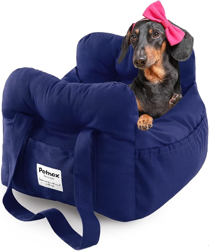 Dog Car Seat for Small Dogs, Portable Puppy Car Seat of Easy Installation, Fashionable Pet Carrier Bag with Large Pockets, Machine Washable Dog Booster Seat (Navy)