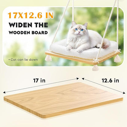 Cat Window Perch Cat Hammock Kitten Window Seat with Cushion Bed Cover Solid Wood Seat with Strong Suction Cups Hanging Kitten Bed for Small Medium Indoor