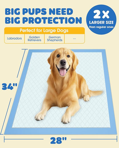 Powools Puppy Pads for Dogs, 34x28 in, 6-Layer Leakproof, 50-Pack, Thicker | Extra-Large Pee Pads, Disposable, Quick-Dry Dog Pads, High Absorbency, Wee Wee Pads for Dogs, Easy Puppy Potty Training
