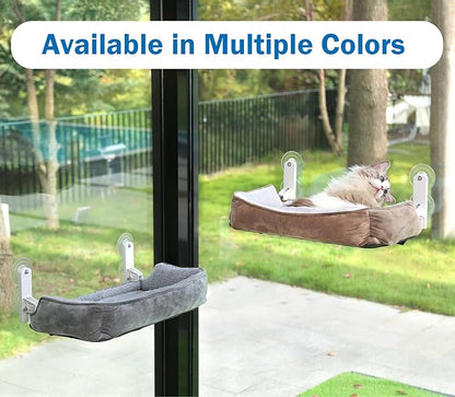 Zakkart Foldable Cat Hammock for Window with Bolster - Cordless, Fold-Up, Three-Side Bolstered Machine Washable Fluffy Bed, Robust Metal Frame - Cat Window Perch for Large Cats and Kittens - Gray