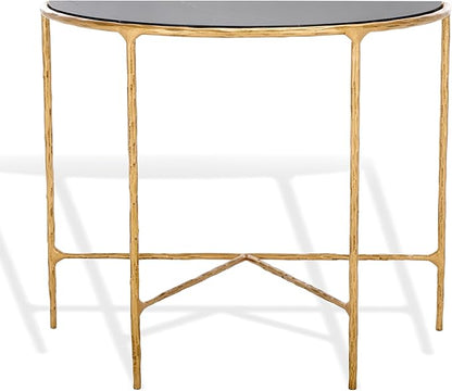 SAFAVIEH Couture Collection Jessa Brass Base & Black Marble Top Half Moon Console Table, Fully Assembled
