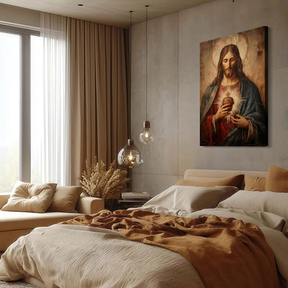 Framed Jesus Sacred Heart Canvas Painting Wall Art Christian Religious Poster Inspirational Bible Art Gallery Style Print for Bedroom Church Home Decor 24X36Inch Ready to Hang