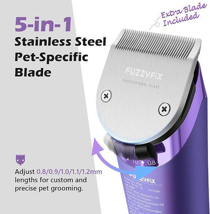 Professional Dog Grooming Clipper with Replacement Blade, 5-in-1 Adjustable Blade Cordless Pet Grooming Kit 2 Speed Trimmer Hair Shaver with Detachable Metal Combs Nova for Animal Horse