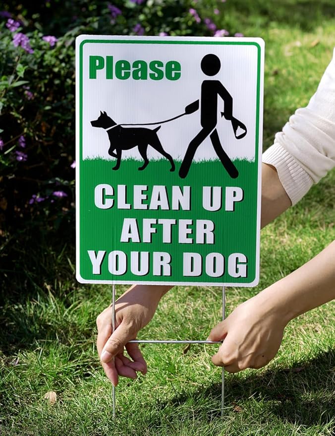 2-Pack Clean Up After Your Dog Signs, 12.6" x 9.5" with Metal Stake, No Dog Poop Lawn Signs with UV Protected & Waterproof, Double Sided Pick Up After Your Dog Sign for Yard
