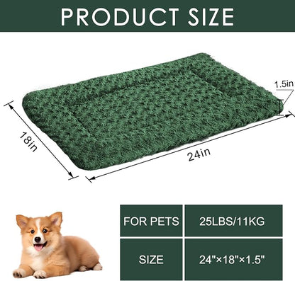 Washable Dog Bed Plush Orthopedic Outdoor Crate Mat with Non-Slip Bottom,Luxe Soft Kennel Pad for Pets,Cozy Cage Cushion & Pet Sleeping Mattress Large Sized,Medium,Small Dogs,24 x 18 inch,Green