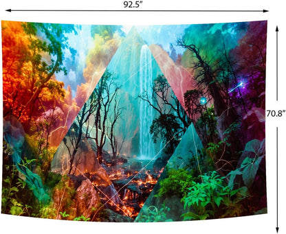 Delur Forest Tapestry Waterfall Mountain Rainforest Sunset Nature Tree Tapestry Wall Hanging Scenic Tropical Landscape Natural Sunrise Headboard for Bedroom Living Room Home Decor (70.8" x 92.5")