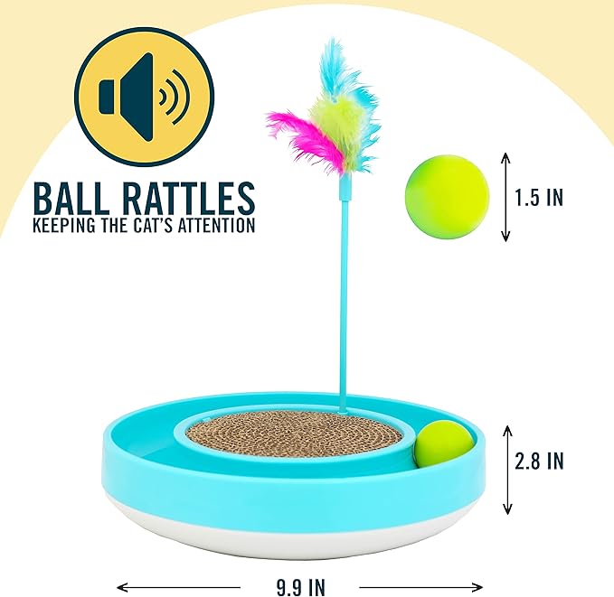 OurPets Wobble Scratch Track Cat Toy - Interactive Cat Toys for Indoor Cats with Ball Track That Rolls; Feather Wand and Scratcher Pad. Great as a Kitten Toy for Self Play to Keep Them Busy