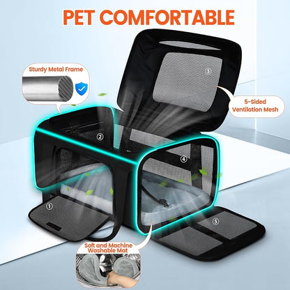 Top-Expandable Small Pet Carrier with Wheels Airline Approved | 18"x13"x9.5", for Southwest Airlines, Lockable Safety Zippers and Anti-Scratch Mesh, Pets Under 10 Lbs, Black